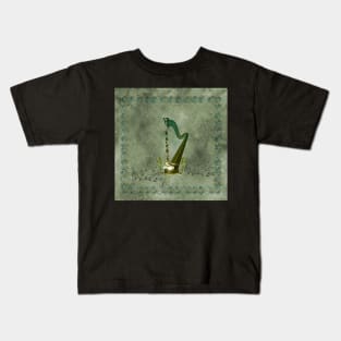 Celtic harp with celtic knot and flowers with bird Kids T-Shirt